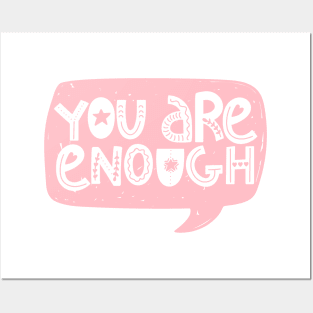 You are enough positive phrase. Speech bubble. Self care illustration. Posters and Art